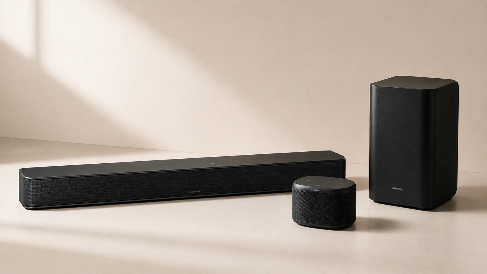 Soundbar, smart speaker and subwoofer